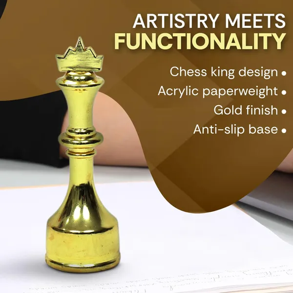 ZAHEPA_Chess_King_Metal_Paperweight_for_Office_Table,_Stylish_Desk_Accessory_&_Desktop_Decor,_Gold_Chess_Statue_Showpiece,_Fancy_Paper_Holder_Gift_for_Men,_Professionals,_Students_&_Corporate