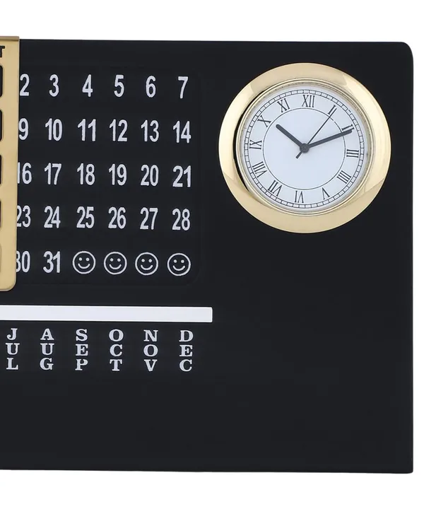 ZAHEPA_Metal_Perpetual_Desk_Calendar_with_Table_Clock,_Reusable_Desktop_Calendar_for_Office_Decor_&_Home_Accessory,_Stylish_Gift_for_Professionals,_Students_&_Corporate_New_Year_Gifting_(Black-Gold)