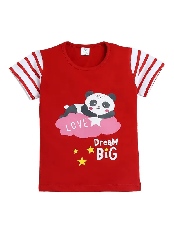 Red_Cotton_T-Shirt_Pajama_Night_Suit_Set_For_Girls