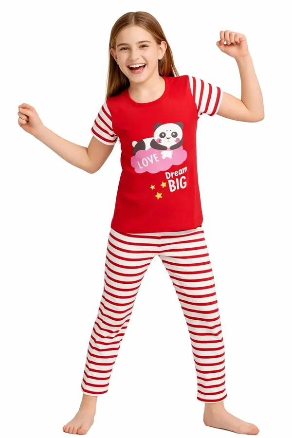 Red_Cotton_T-Shirt_Pajama_Night_Suit_Set_For_Girls