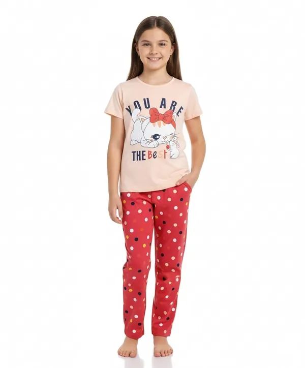 Peach_And_Red_Cotton_T-Shirt_Pajama_Night_Suit_Set_For_Girls