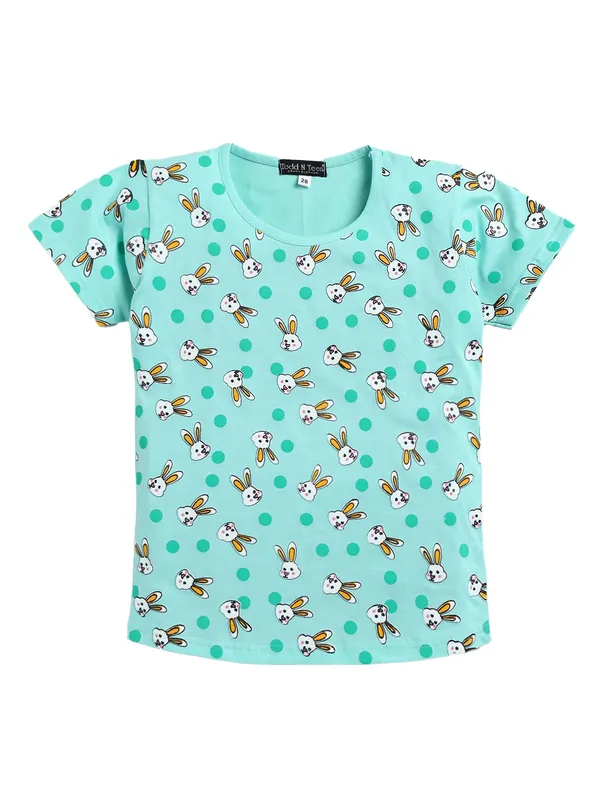 Sea_Green_Cotton_T-Shirt_Pajama_Night_Suit_Set_For_Girls