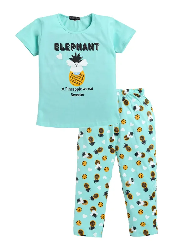 Sea_Green_Cotton_T-Shirt_Pajama_Night_Suit_Set_For_Girls