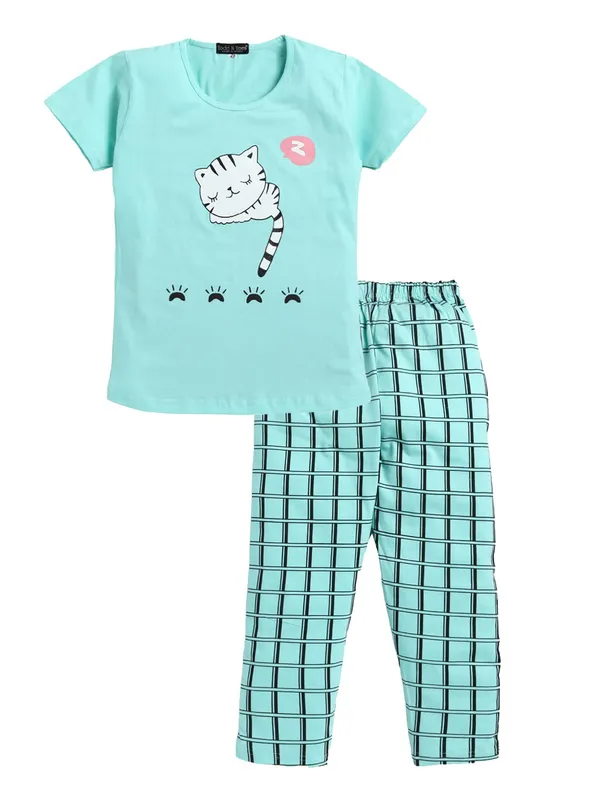 Sea_Green_Cotton_T-Shirt_Pajama_Night_Suit_Set_For_Girls
