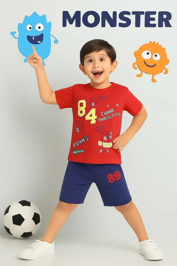 Red_Cotton_T-Shirt_Shorts_Set_For_Boys