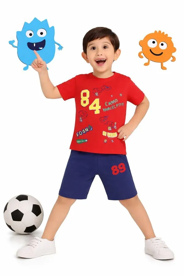 Red_Cotton_T-Shirt_Shorts_Set_For_Boys
