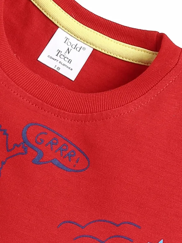 Red_Cotton_T-Shirt_Shorts_Set_For_Boys