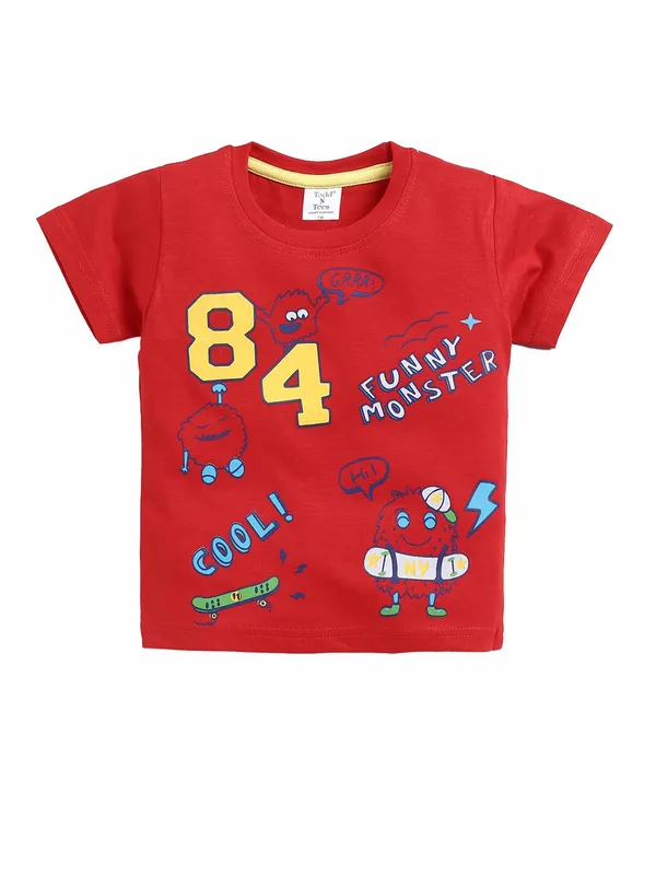 Red_Cotton_T-Shirt_Shorts_Set_For_Boys
