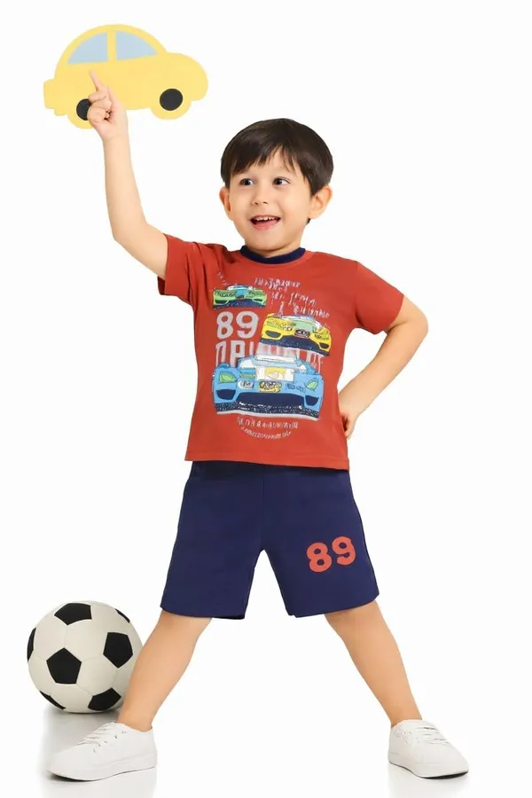 Red_And_Blue_Cotton_T-Shirt_Shorts_Set_For_Boys