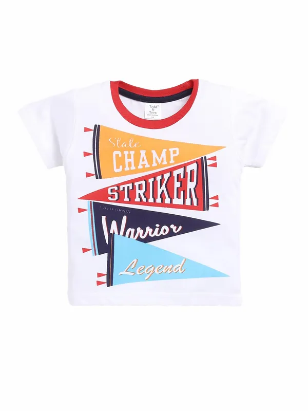 White_And_Red_Cotton_T-Shirt_Shorts_Set_For_Boys