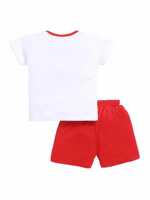 White_And_Red_Cotton_T-Shirt_Shorts_Set_For_Boys