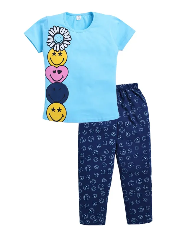 Blue_Cotton_T-Shirt_Pajama_Night_Suit_Set_For_Girls