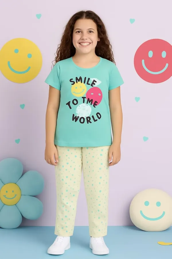 Green_Cotton_T-Shirt_Pajama_Night_Suit_Set_For_Girls