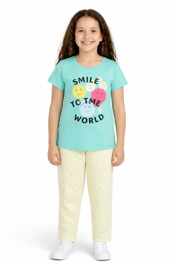 Green_Cotton_T-Shirt_Pajama_Night_Suit_Set_For_Girls