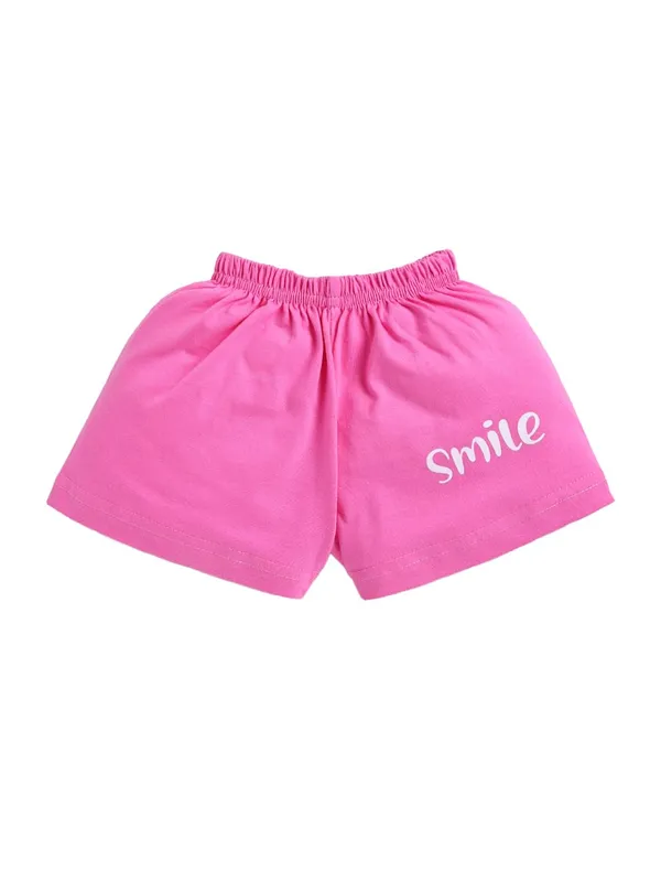 White_And_Pink_Cotton_T-Shirt_Shorts_Set_For_Girls