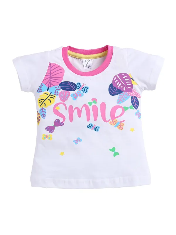 White_And_Pink_Cotton_T-Shirt_Shorts_Set_For_Girls