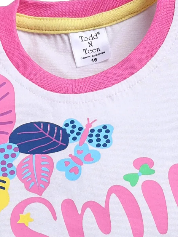White_And_Pink_Cotton_T-Shirt_Shorts_Set_For_Girls