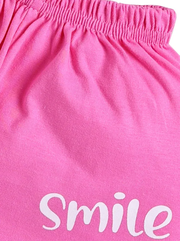 White_And_Pink_Cotton_T-Shirt_Shorts_Set_For_Girls