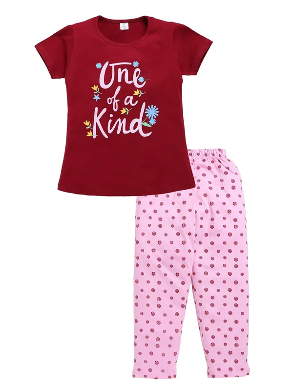 Maroon_And_Pink_Cotton_T-Shirt_Pajama_Night_Suit_Set_For_Girls