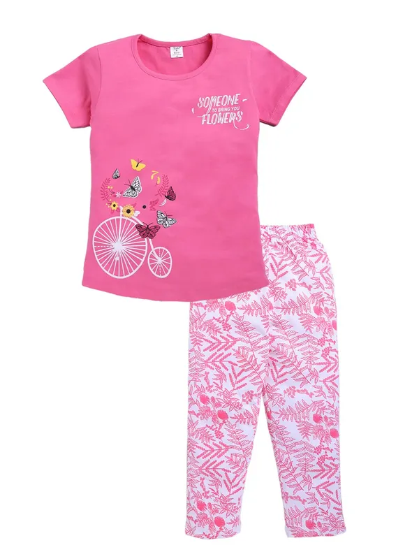Pink_Cotton_T-Shirt_Pajama_Night_Suit_Set_For_Girls