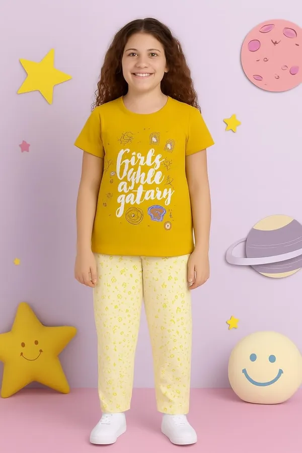 Mustard_Yellow_Cotton_T-Shirt_Pajama_Night_Suit_Set_For_Girls