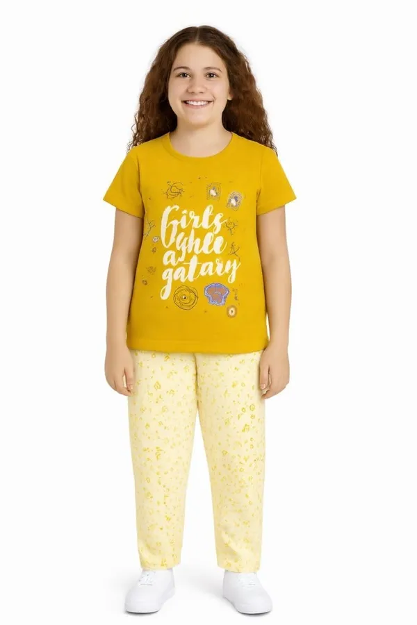 Mustard_Yellow_Cotton_T-Shirt_Pajama_Night_Suit_Set_For_Girls