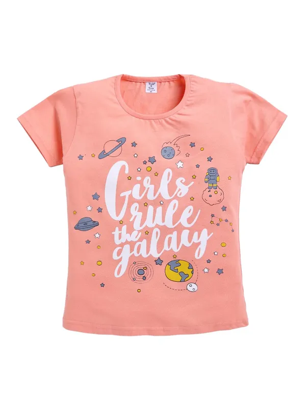 Peach_And_Grey_Cotton_T-Shirt_Pajama_Night_Suit_Set_For_Girls