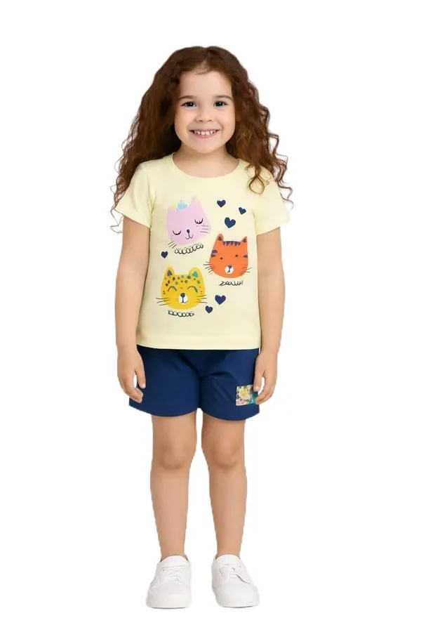 Yellow_Cotton_T-Shirt_Shorts_Set_For_Girls