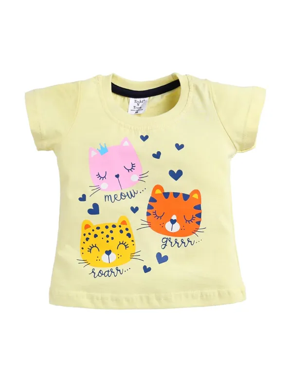 Yellow_Cotton_T-Shirt_Shorts_Set_For_Girls