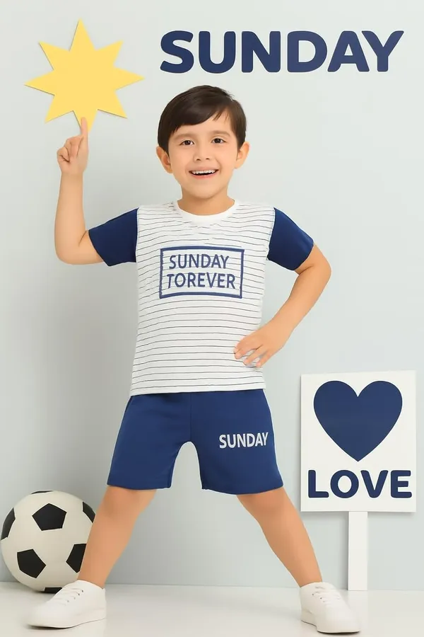 White_And_Blue_Cotton_T-Shirt_Shorts_Set_For_Boys
