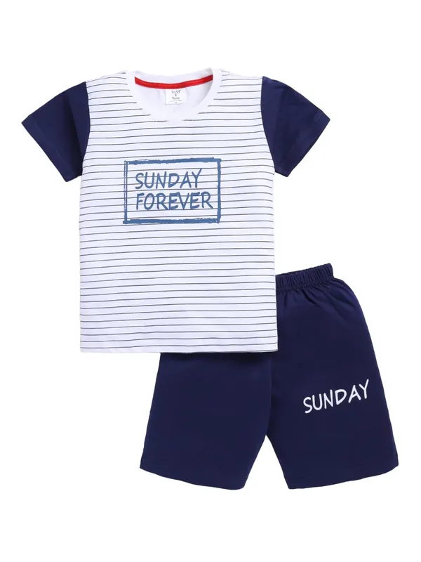 White_And_Blue_Cotton_T-Shirt_Shorts_Set_For_Boys
