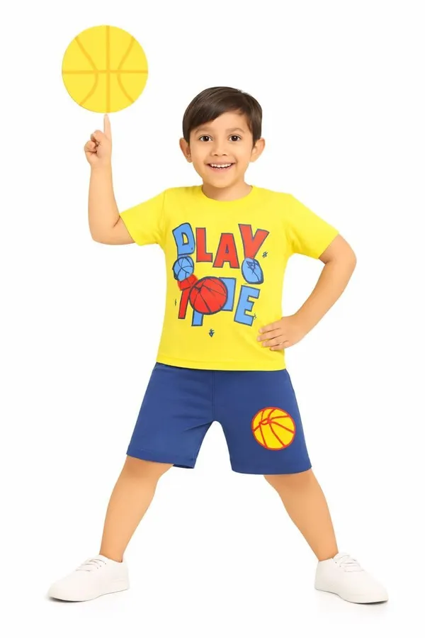 Yellow_Cotton_T-Shirt_Shorts_Set_For_Boys