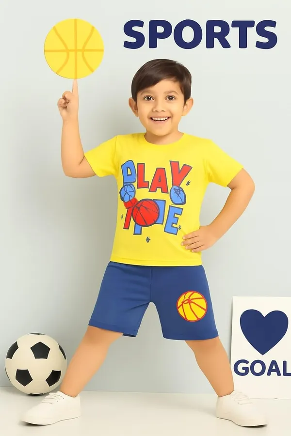 Yellow_Cotton_T-Shirt_Shorts_Set_For_Boys