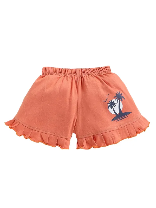 White_And_Orange_Cotton_T-Shirt_Shorts_Set_For_Girls