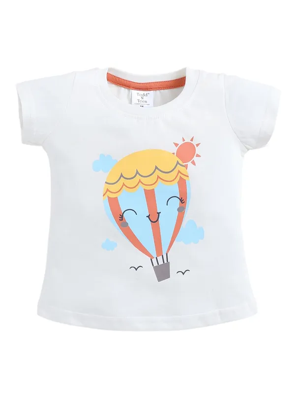White_And_Orange_Cotton_T-Shirt_Shorts_Set_For_Girls