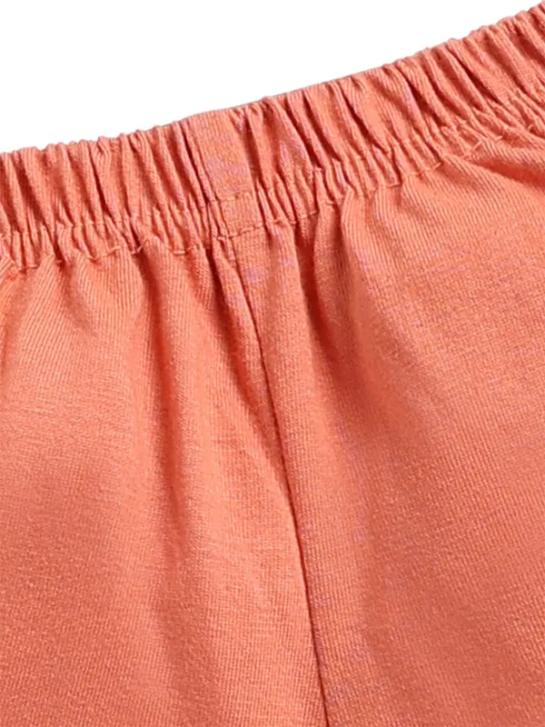 White_And_Orange_Cotton_T-Shirt_Shorts_Set_For_Girls