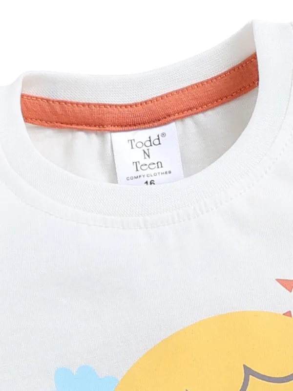 White_And_Orange_Cotton_T-Shirt_Shorts_Set_For_Girls