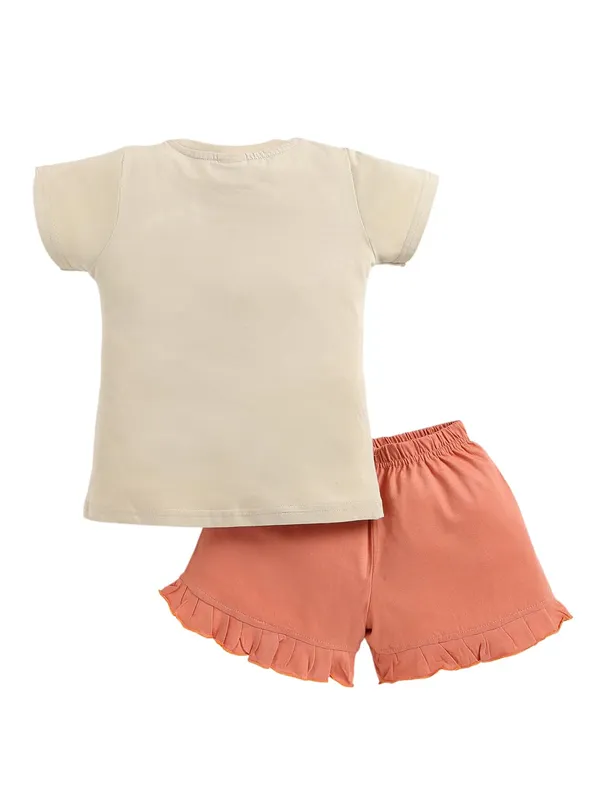 Beige_And_Orange_Cotton_T-Shirt_Shorts_Set_For_Girls