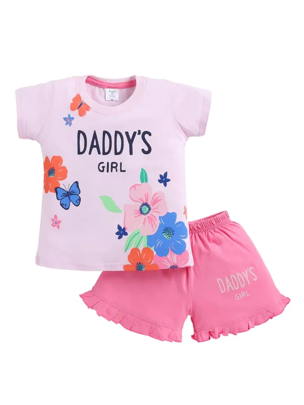 Pink_Cotton_T-Shirt_Shorts_Set_For_Girls