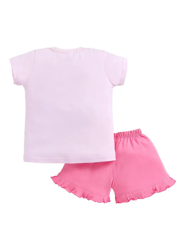 Pink_Cotton_T-Shirt_Shorts_Set_For_Girls