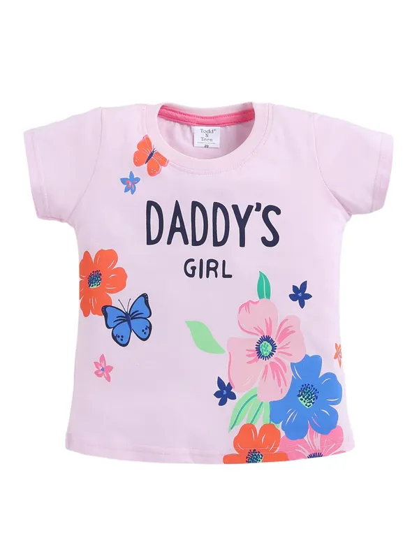 Pink_Cotton_T-Shirt_Shorts_Set_For_Girls