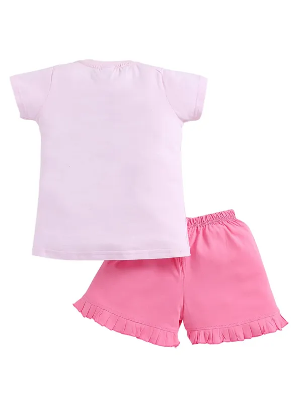 Pink_Cotton_T-Shirt_Shorts_Set_For_Girls