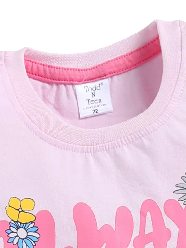 Pink_Cotton_T-Shirt_Shorts_Set_For_Girls