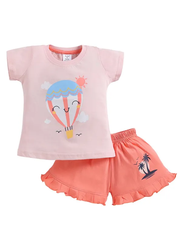 Pink_And_Orange_Cotton_T-Shirt_Shorts_Set_For_Girls