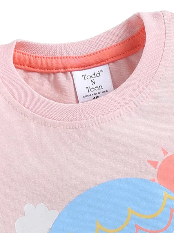 Pink_And_Orange_Cotton_T-Shirt_Shorts_Set_For_Girls
