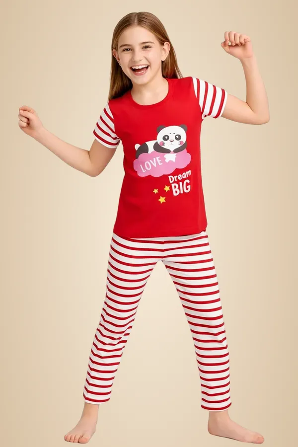 Red_Cotton_T-Shirt_Pajama_Night_Suit_Set_For_Girls