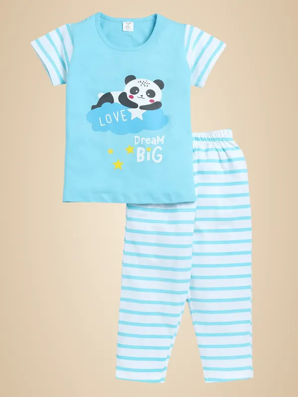 Blue_Cotton_T-Shirt_Pajama_Night_Suit_Set_For_Girls