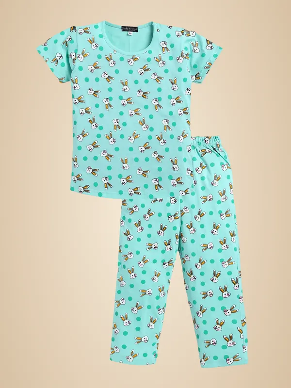 Sea_Green_Cotton_T-Shirt_Pajama_Night_Suit_Set_For_Girls