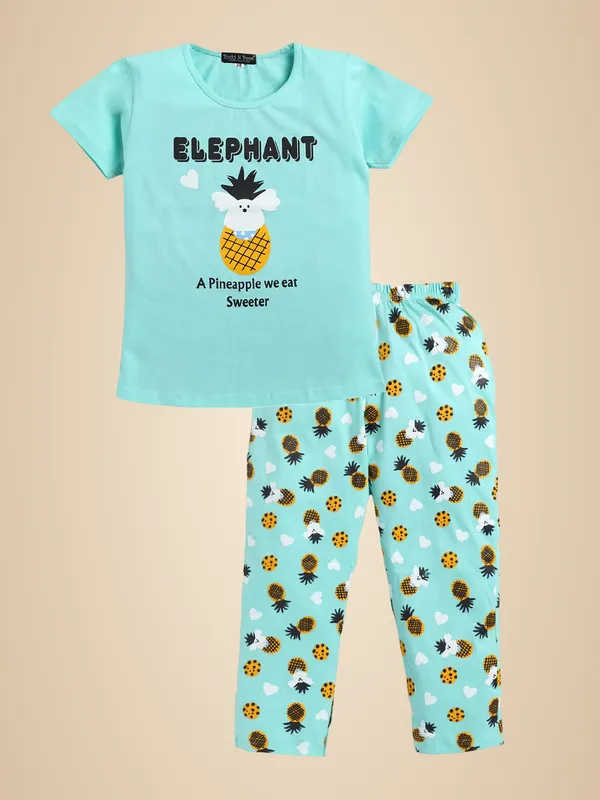 Sea_Green_Cotton_T-Shirt_Pajama_Night_Suit_Set_For_Girls