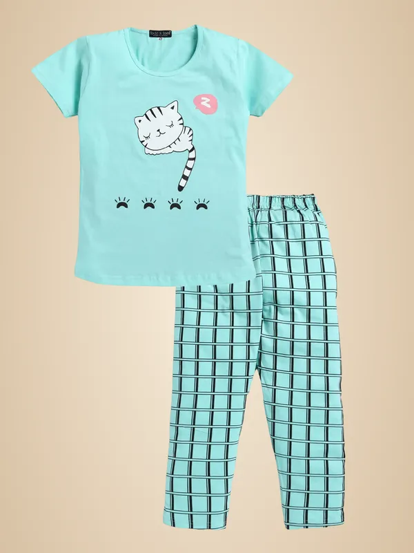 Sea_Green_Cotton_T-Shirt_Pajama_Night_Suit_Set_For_Girls